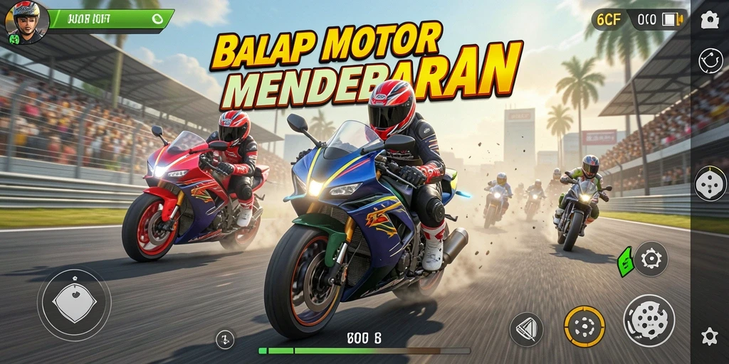 Gameplay mendebarkan dalam balapan motor cepat.