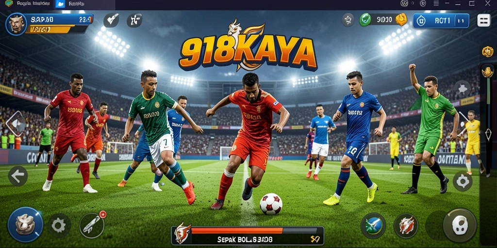 Screenshot gameplay 918KAYA menampilkan aksi seru pertandingan sepak bola.