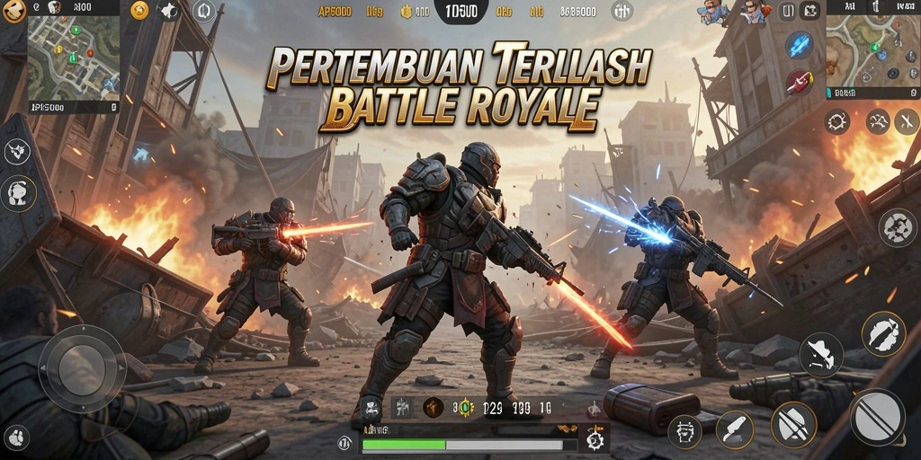 Screenshot gameplay API5000 menampilkan pertempuran seru di arena Battle Royale.
