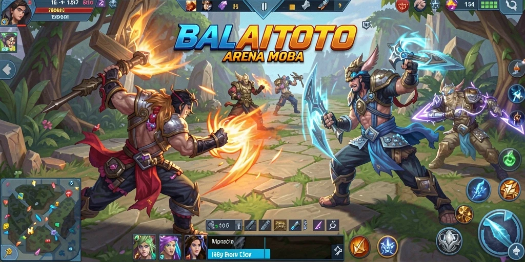 Screenshot gameplay seru dari BALAITOTO, pertarungan di arena MOBA.