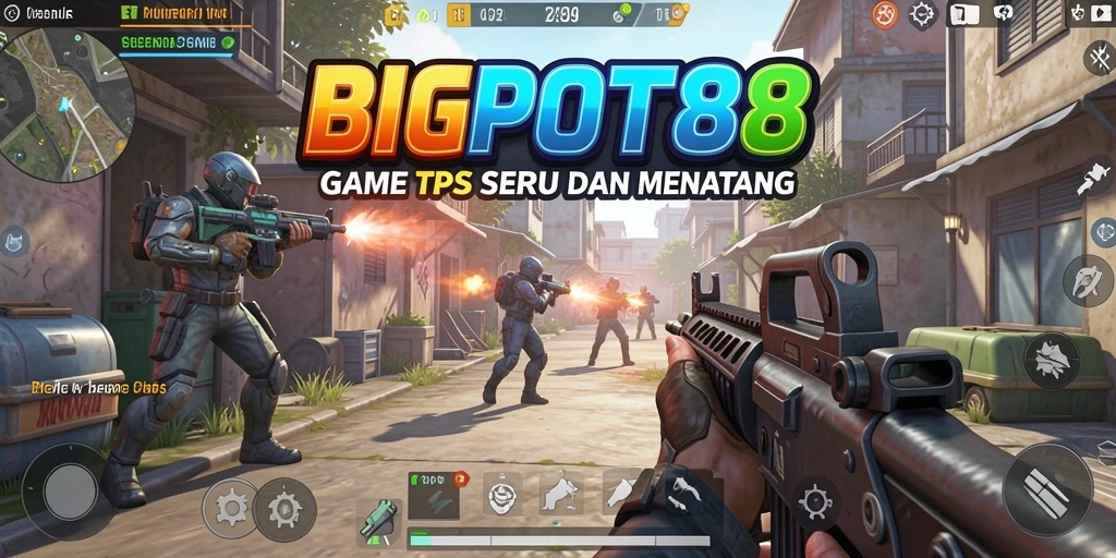 Screenshot menampilkan aksi intens dari gameplay TPS BIGPOT88.