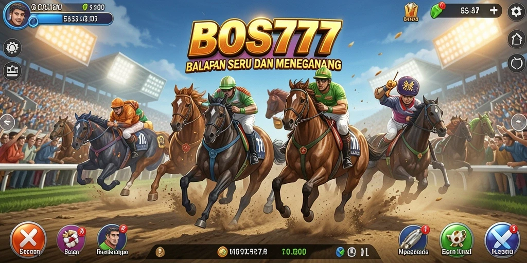 Screenshot menunjukkan aksi balapan seru dalam game BOS777.