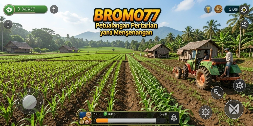 Screenshot utama BROMO77 menampilkan gameplay bertani yang seru dan interaktif.