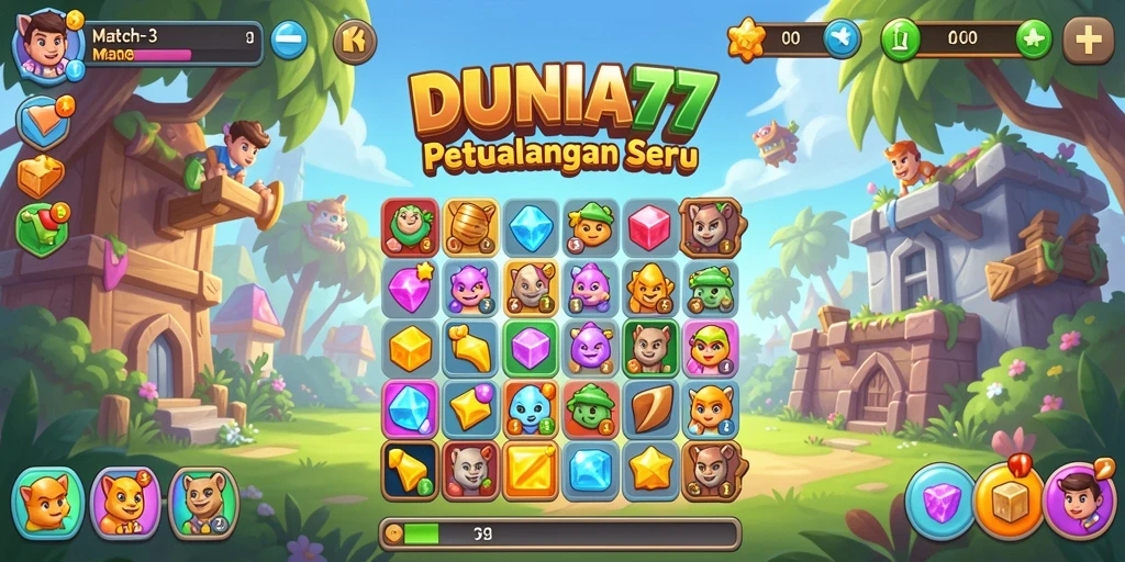 Tangkapan layar DUNIA77 menampilkan gameplay seru dalam genre Match-3.