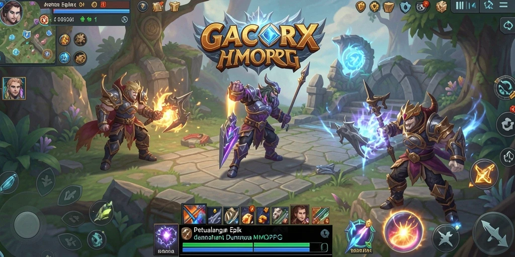 Screenshot gameplay GACORX menampilkan pertarungan epik dalam dunia MMORPG.