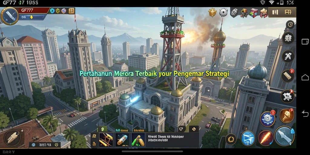 Screenshot menunjukkan gameplay menara pertahanan yang intens dan strategis.