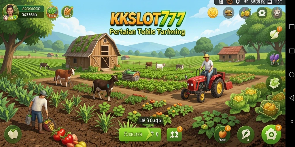 Screenshot menunjukkan gameplay seru dengan kebun yang dirawat dengan baik.