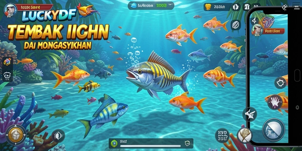 Tampilan gameplay seru di LUCKYDF saat menembak ikan.