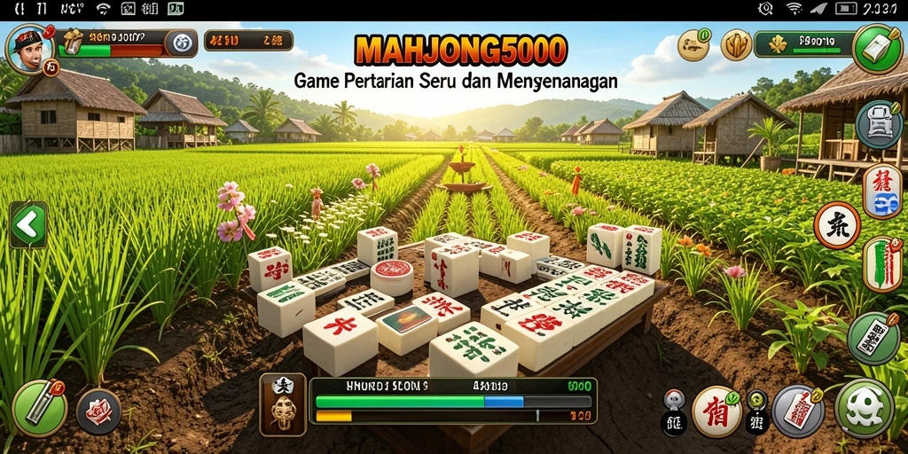 Tampilan gameplay seru di ladang MAHJONG500 yang penuh aktivitas.