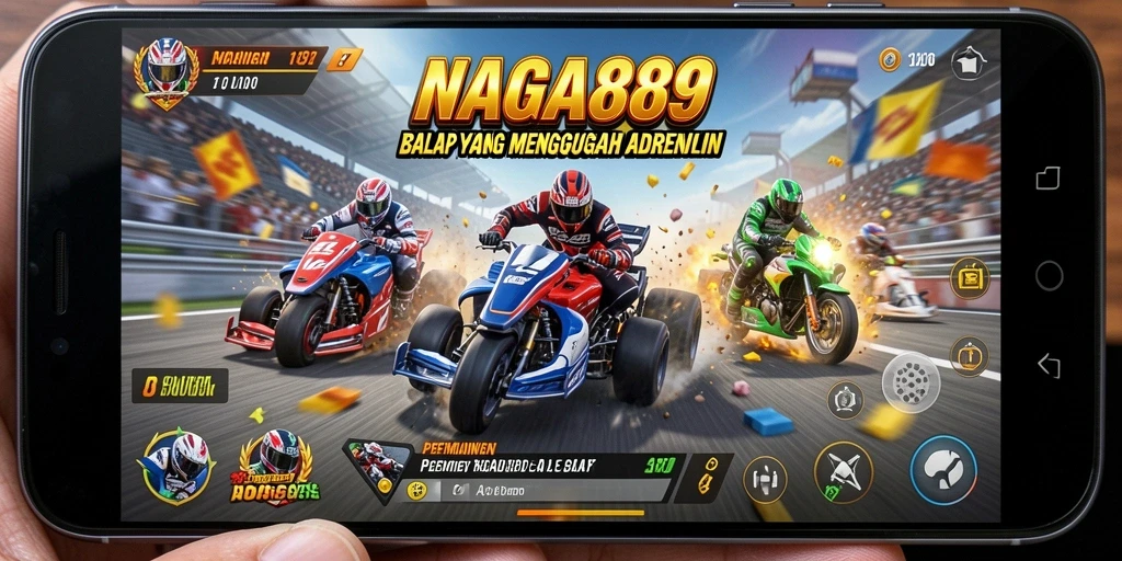 Screenshot gameplay <strong>NAGA889</strong> menampilkan aksi balap yang mendebarkan.