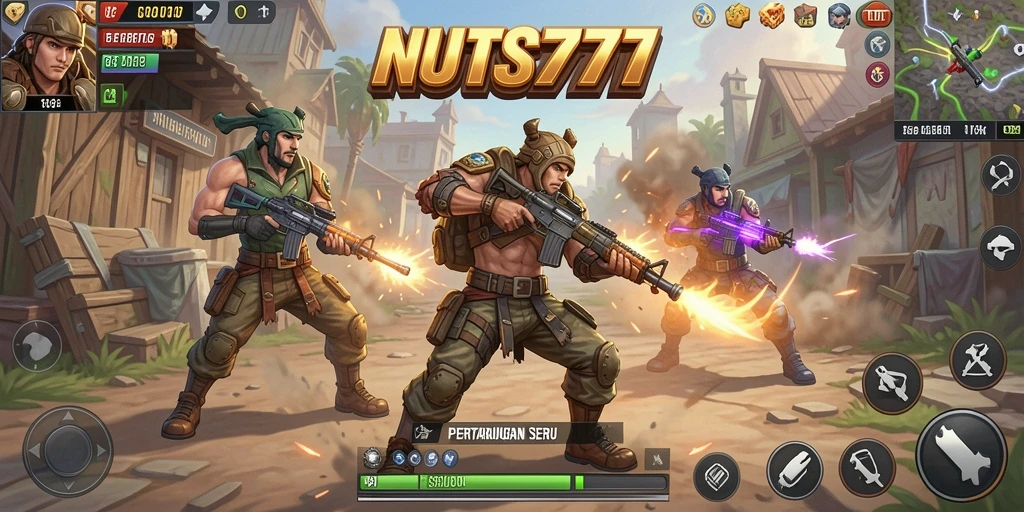 Screenshot gameplay menegangkan dari NUTS777 dalam arena Battle Royale.