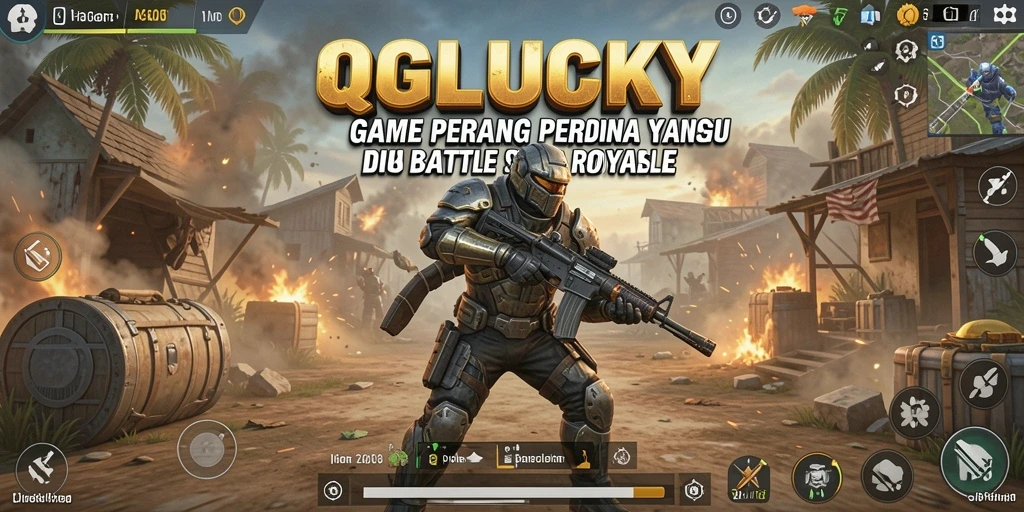 Screenshot QGLUCKY menampilkan pertempuran intens di arena Battle Royale.