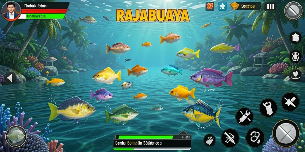 Tampilan dinamis dari gameplay RAJABUAYA saat menembak ikan.