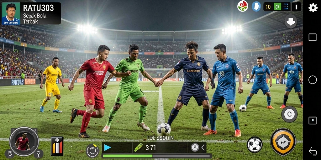 Screenshot gameplay yang menampilkan aksi seru dalam sepak bola.