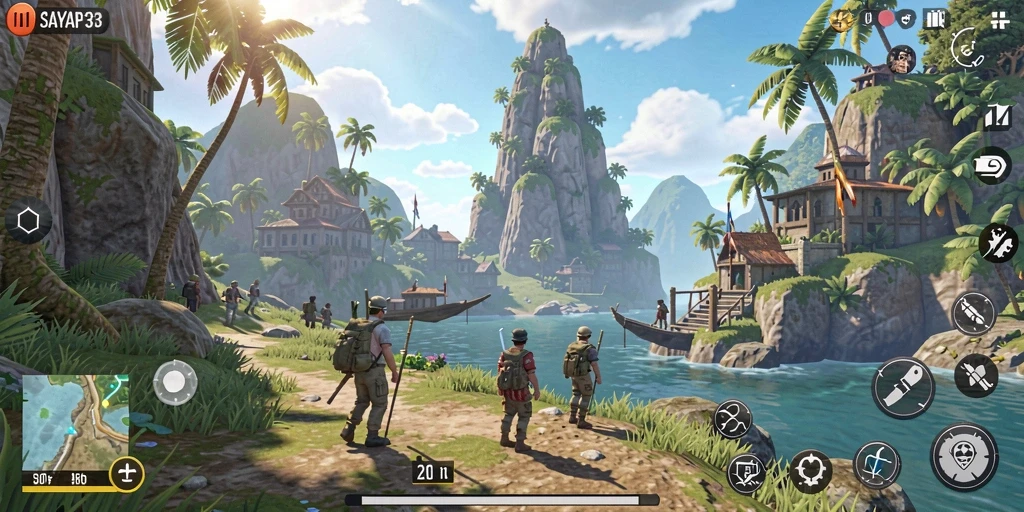 Screenshot SAYAP33 menunjukkan gameplay Open World yang luas dan interaktif.