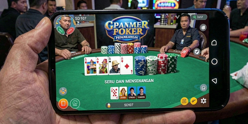 Tampilan gameplay menarik dari SD107 saat bermain poker melawan lawan.