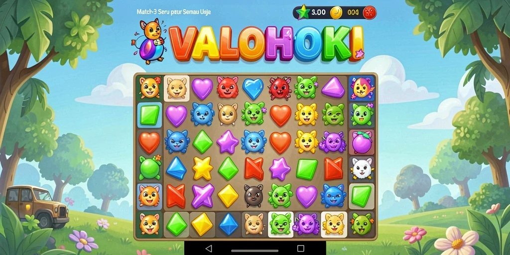 Tampilan gameplay VALOHOKI yang penuh warna dan menantang.