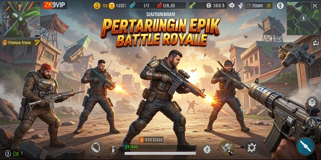 Tangkapan layar ZK9VIP menampilkan aksi intens pertempuran Battle Royale.